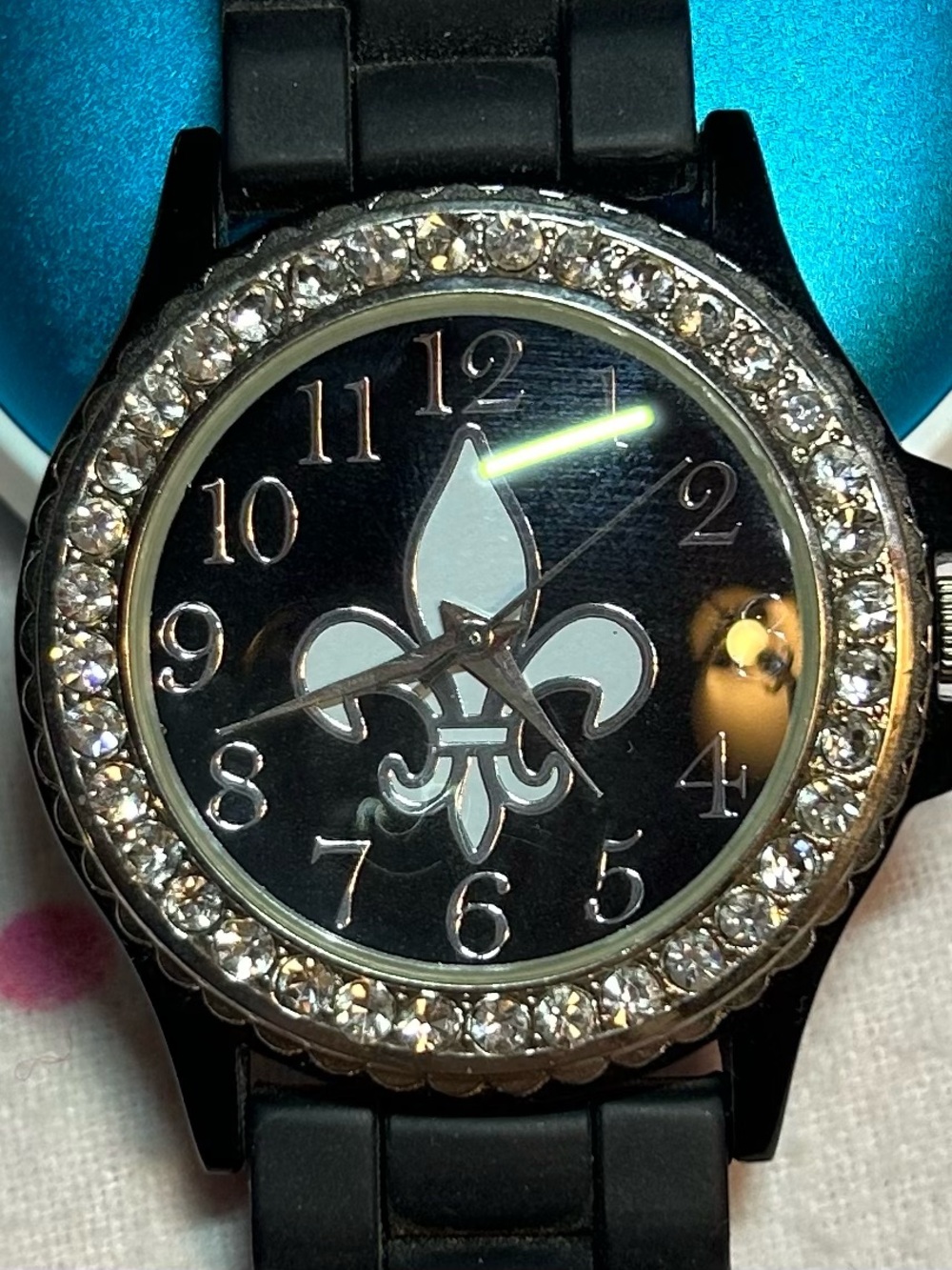 GENEVA. Black Rhinestone Accent Silicone Watch